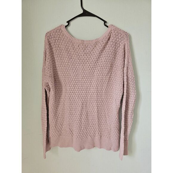 Women's American Eagle Pink Textured Knit V-Neck Long Sleeve Sweater size Large - Picture 2 of 6